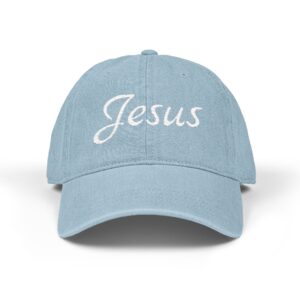 Jesus Embroidered Denim Hat — Light Blue Christian Baseball Cap